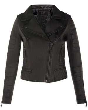 Infinity Leather Leather Quilted Vintage Brando Biker Jacket-Lusaka - Black