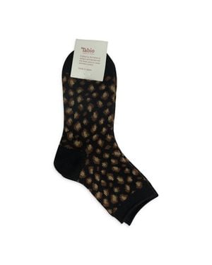 Tabio Leopard Pattern Crew Socks - Black