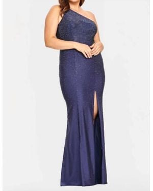 Faviana One Shoulder Hot Stone Dress - Blue
