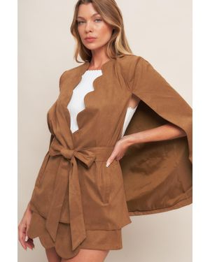 TRUEDAMES Desert Flower Faux Suede Top - Brown