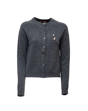 N°21 Jeweled Button Crewneck Cardigan - Blue