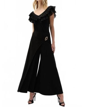 Joseph Ribkoff Silky Knit Culotte Pull On Pants With Buckle - Black