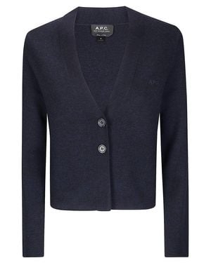 A.P.C. Buttoned V-Neck Cardigan - Blue