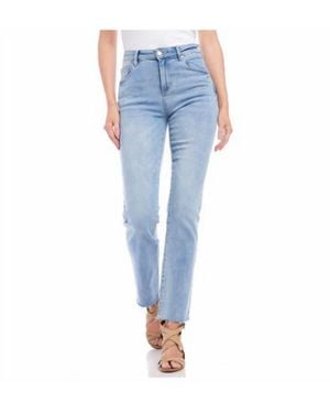 Karen Kane Raw Hem Straight Jeans - Blue