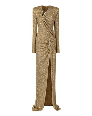 Philipp Plein Long Dress Piercing Strass - Natural