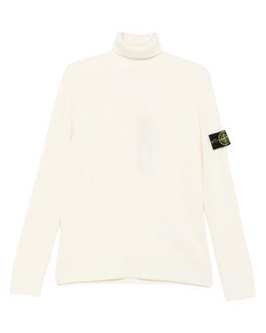 Stone Island Compass Logo Ribbed Turtleneck Sweater - White