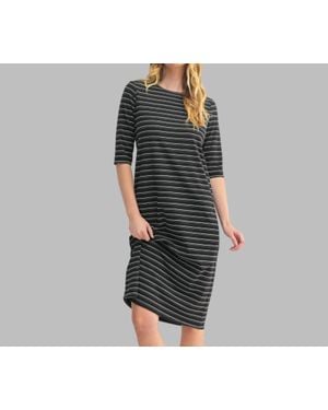 Fun 2 Fun Quarter Sleeve Stripe Knit Dress - Black