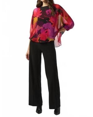 Joseph Ribkoff Floral Print 3/4 Sleeves Chiffon Top - Red