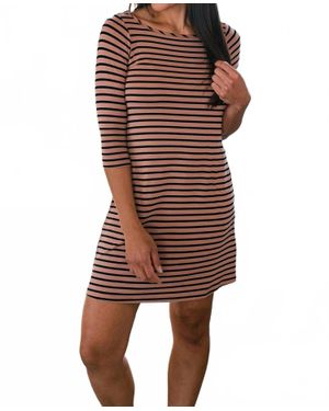 YALEA Rita Boatneck A-Line Bamboo Dress With Pockets - Brown