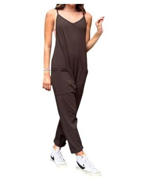Bucketlist V-Neck Jersey Jumpsuit - Brown