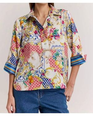 Hinson Wu Aileen 3/4 Sleeve Print Top - Blue