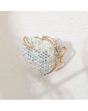Fashnzfab Bold Rhinestone Studded Heart Accent Ring - White