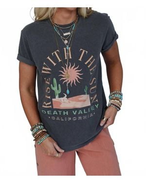 Shewin Rise With The Sun Graphic Round Neck Short Sleeve T-Shirt - Blue