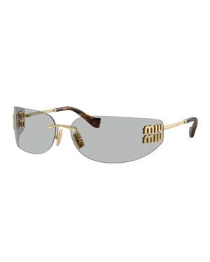 Miu Miu Sunglasses Rectangle Rimless, Frame And Bronze Mirror Gradient Lens Mua51S5Ak20P - Metallic