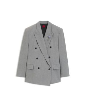 HUGO Relaxed-Fit Blazer With Enamel Flower Brooch - Gray