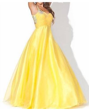 Blush Prom Crystal Embellished Tulle Ballgown - Yellow