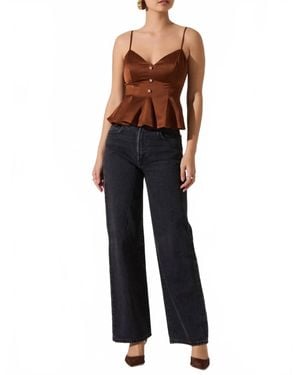 Astr Paislee Satin Pleated Peplum Top - Blue