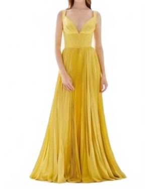 Tarik Ediz Corset Top With Pleated Gown - Yellow