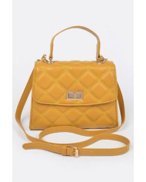 Fashnzfab Quilted Top Handle Crossbody Bag - Yellow