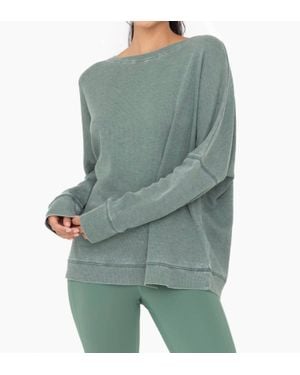 Mono B Waffle Ribbed Round Neck Pullover - Green
