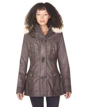 Infinity Leather Quilted Leather Parka Jacket-Brussels - Purple