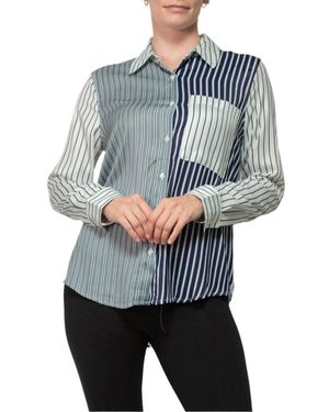 Tahari Pointed Collar Striped Button Down Shirt - Gray