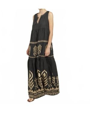 Greek Archaic Kori Neva Feather Sleevless Maxi Dress - Black