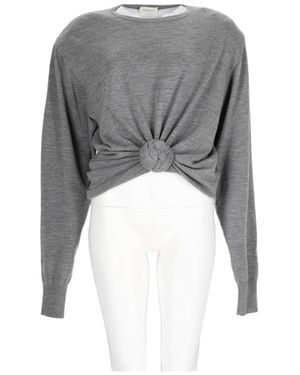 Magda Butrym Knit Top With Central Knot Detail And Ribbed Cuffs - Gray