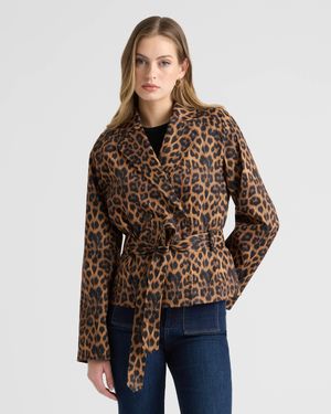 NVLT Cropped Leopard Trench Coat - Brown