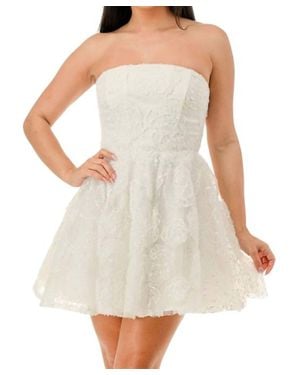 Lovesome Floral Applique Glitter Mini Dress - White