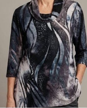 Dame Wavy Burnout Jersey Tunic - Black