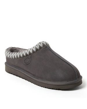 Dearfoams Fireside By Grafton Genuine Shearling Clog Slipper With Taping - Gray