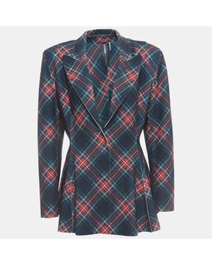 Norma Kamali Plaid Jersey Peplum Jacket - Blue