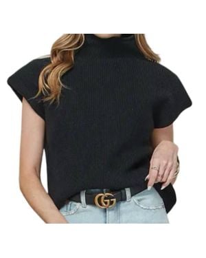 Cezele Short Sleeve Sweater Top - Black
