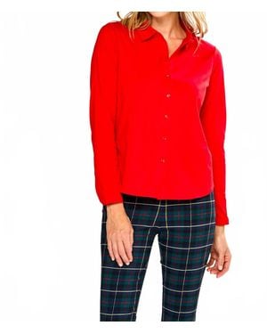 InCashmere Long Sleeve Cotton Knit Shirt - Red
