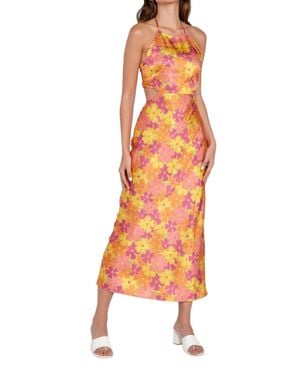 Another Girl Recycled Satin Cutout Maxi Dress - Orange