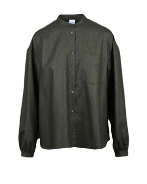 Aspesi Khaki Virgin Wool-Blend Mandarin Collar Shirt - Green