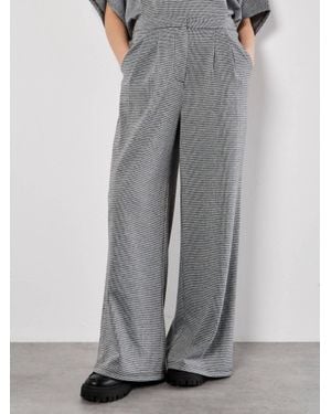 Apricot Wide Leg Houndstooth Tailored Pants - Gray