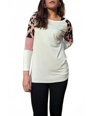 Haptics Long Sleeve Leopard Color Block - White