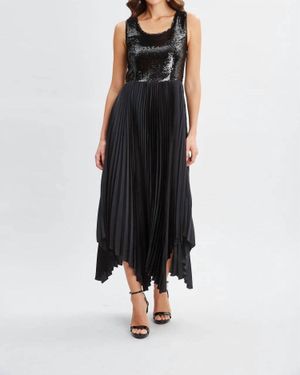 Tahari Sequin Bodice Pleated Dress - Black