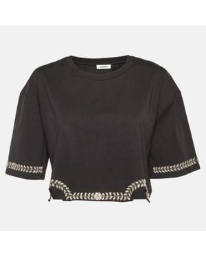 Sandro Cotton Rhinestone Embellished Larry Crop Top - Black