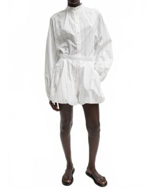 Tibi Striped Tech Poplin Bubble Short - White