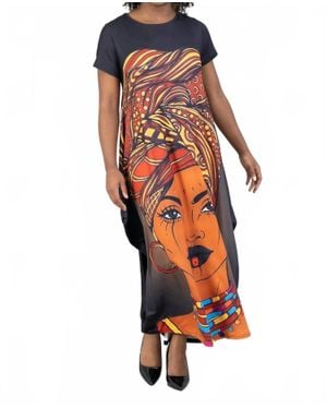 Kara Chic Face Maxi Length Elegance Dress - Orange