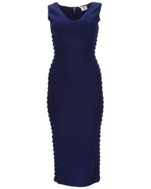 NJ COUTURE Form-Fitting Midi Dress With V-Neckline And Ruffled Detailing - Blue