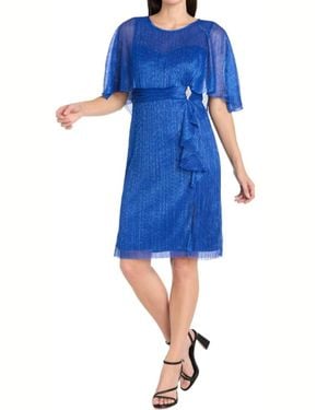 R & M Richards Metallic Capelet Short Evening Dress - Blue
