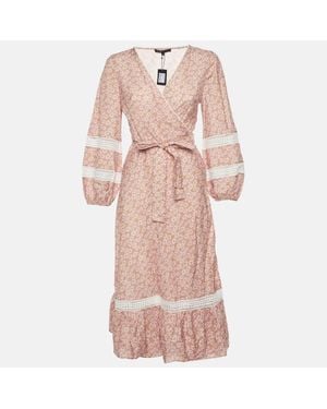 Maje Floral Print Linen Blend Wrap Midi Dress - Pink