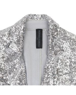 Norma Kamali Overlapping Sequin Single Breasted Jacket - Gray