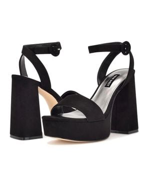 Nine West Jans 2 Sandals Us Suede Ankle Strap Block Heel Zogg1829 - Black