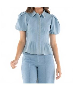 Emily Mccarthy Britt Puff Sleeves Top - Blue