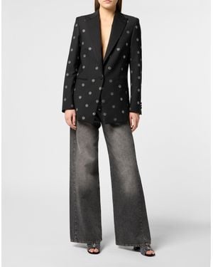 Philipp Plein Boyfriend's Fit Blazer Monogram Strass Monogram - Black